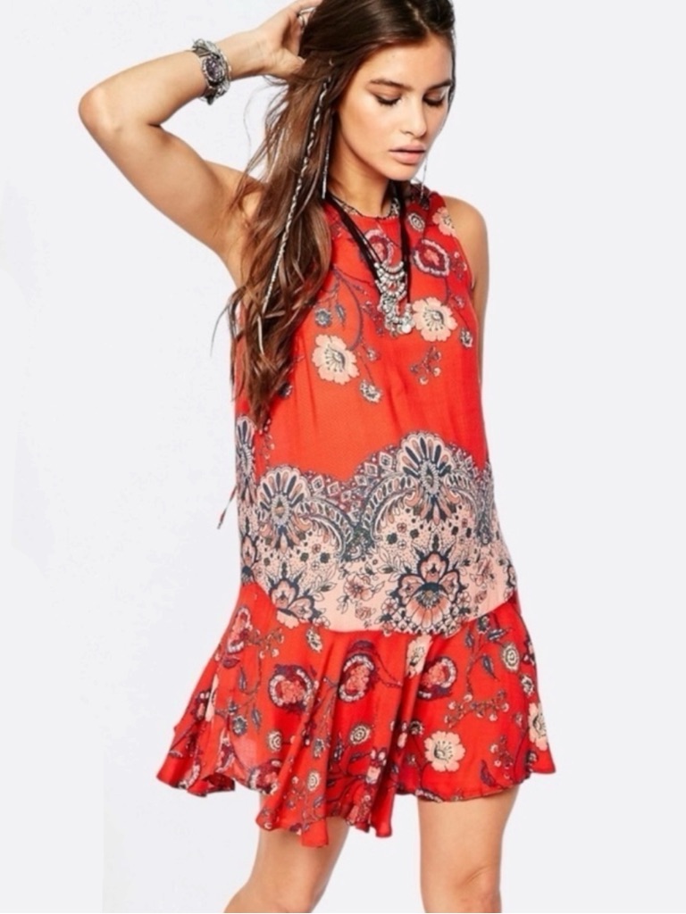 Free People Slip Dress Vintage Red Xs Bohemian Festival Hippie Fall Gypsy Retro